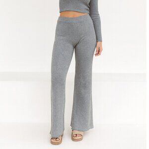 The Drop Ribbed Knit Wide Leg Pants XL Gray High Waist Lounge Travel Style
